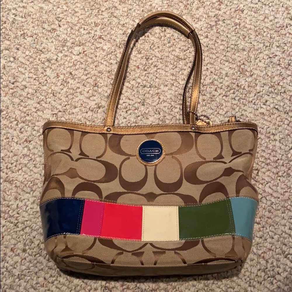 Coach Signature Multicolor Stripe Tote
